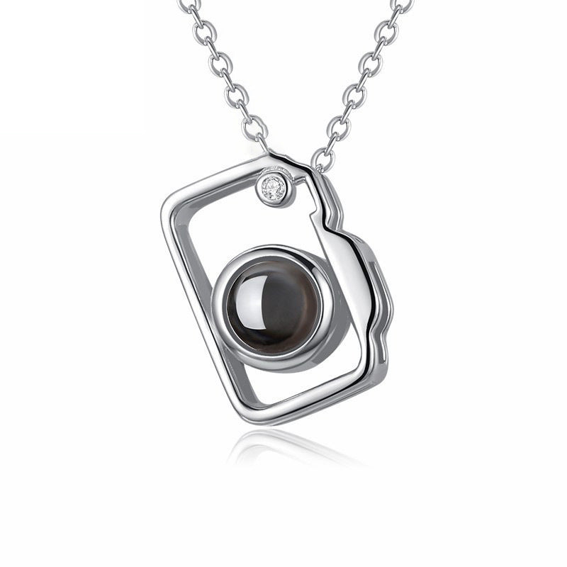 Captured Moment: Silver Luminary Camera Pendant with Personalized Photo Projection