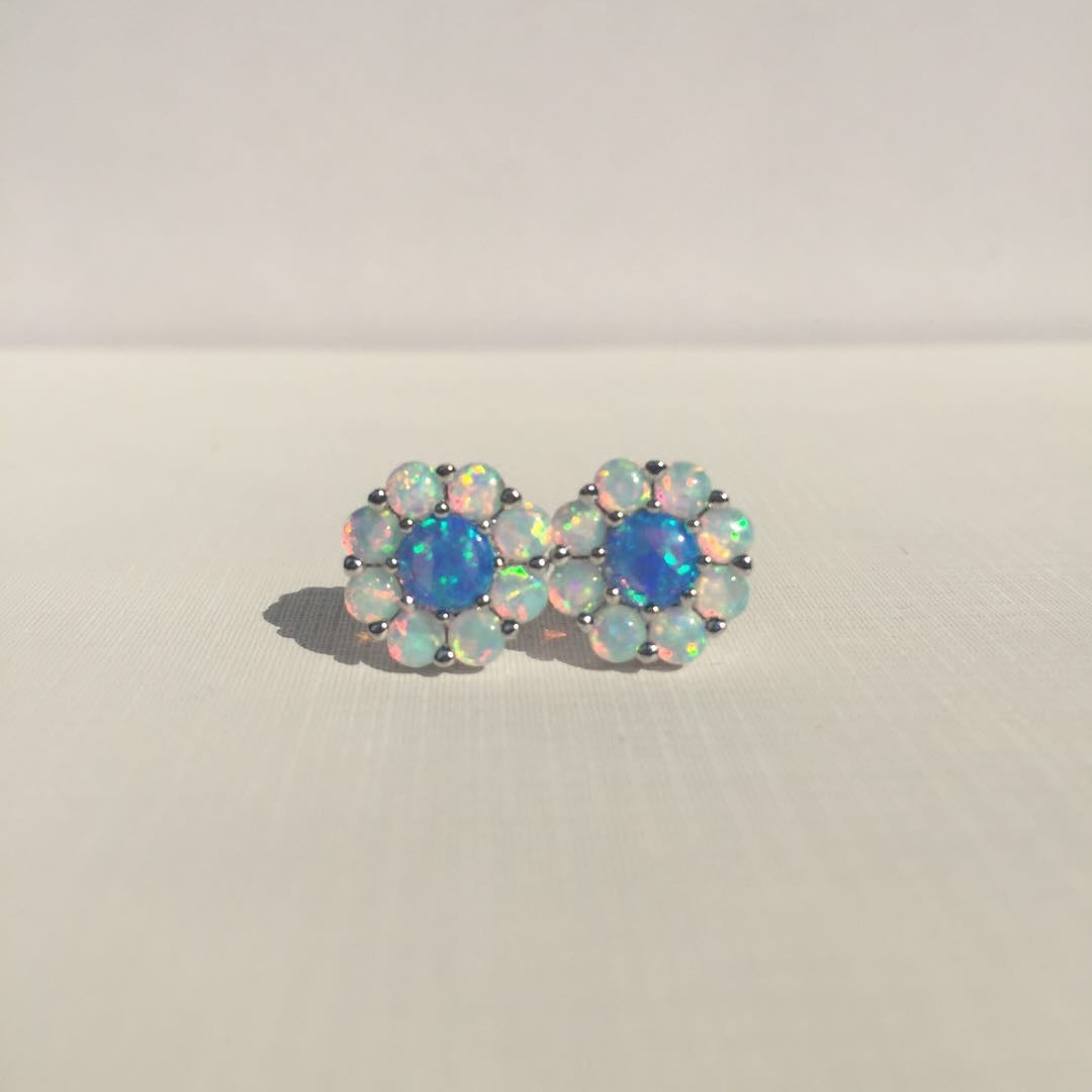 Elegant Blossom: S925 Sterling Silver Opal Floral Earrings