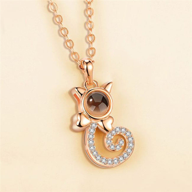 S925 Sterling Silver Cat Silhouette Necklace: Bespoke Colorful Photo Projection - An Intimate Personalized Keepsake