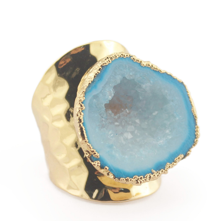 Yauvana Elegance: verstelbare Druzy-stenen ring voor tijdloze charme