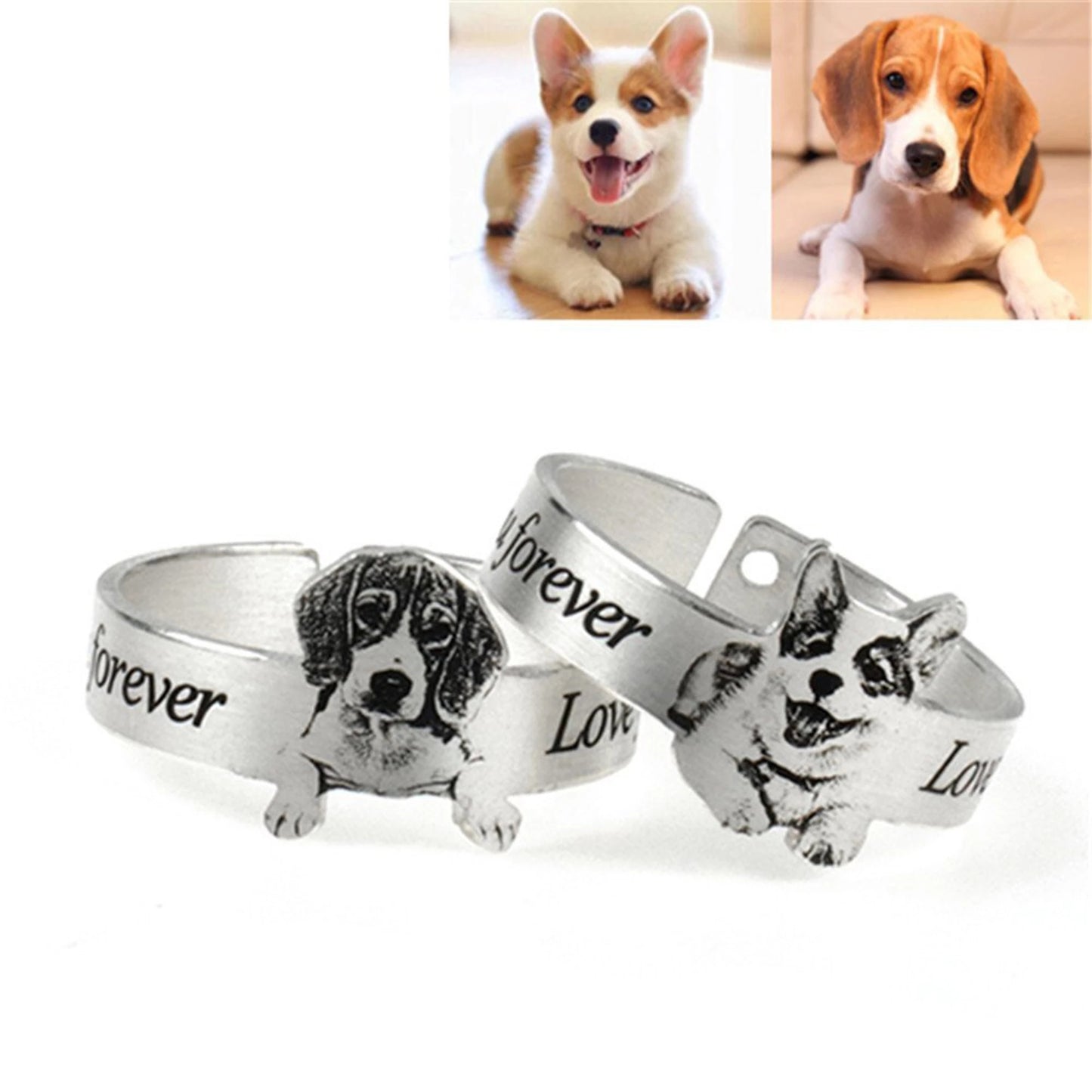 Classic Memory: Black & White Custom Pet Portrait Ring in Stainless Steel