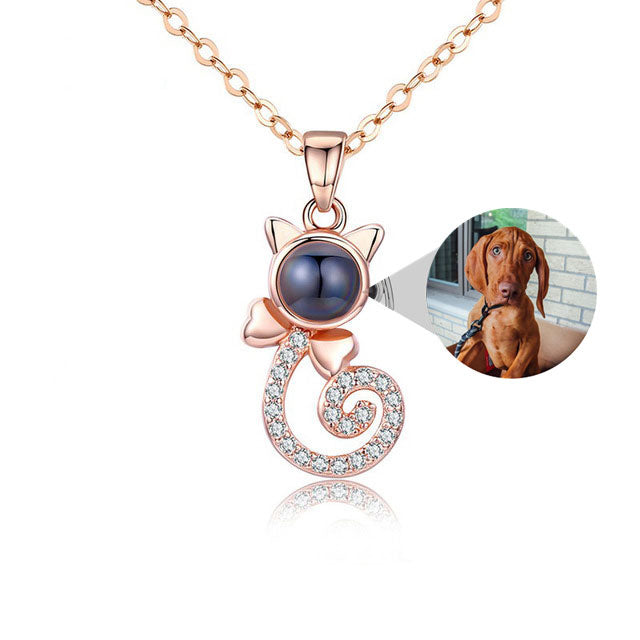 S925 sterling zilveren ketting met kattensilhouet: op maat gemaakte kleurrijke fotoprojectie - een intiem gepersonaliseerd aandenken