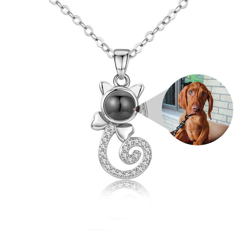 S925 Sterling Silver Cat Silhouette Necklace: Bespoke Colorful Photo Projection - An Intimate Personalized Keepsake