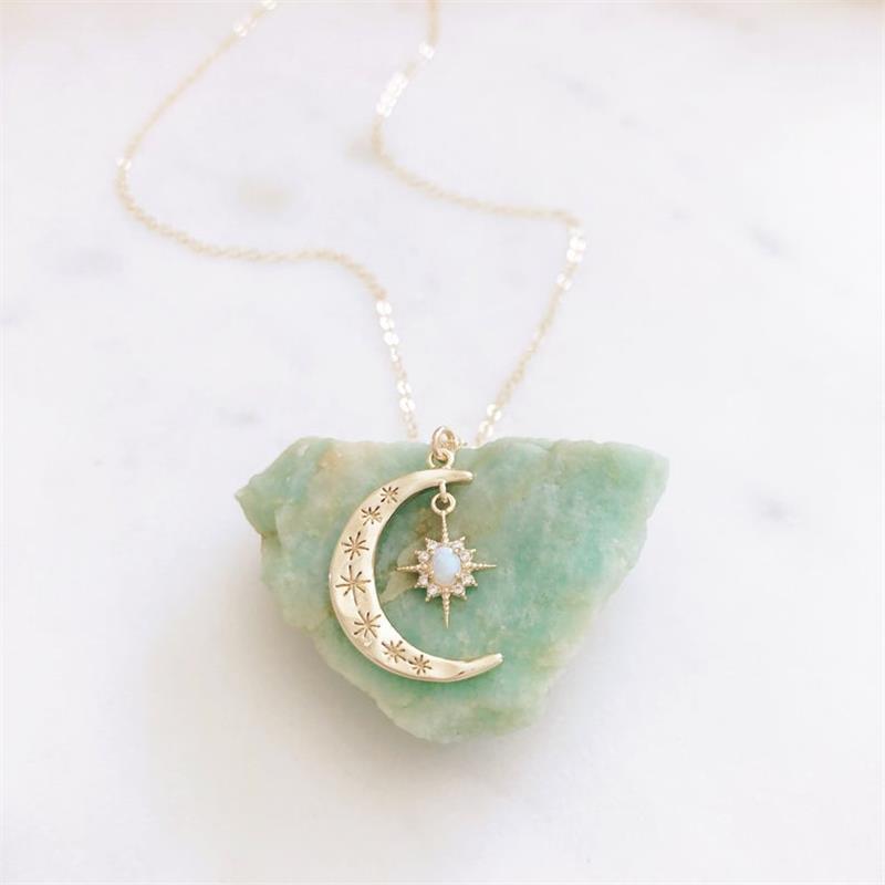 Lunar Radiance: Opal Star and Moon Necklace