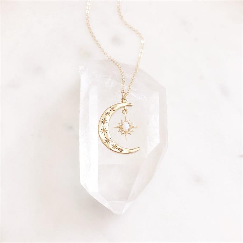 Lunar Radiance: Opal Star and Moon Necklace