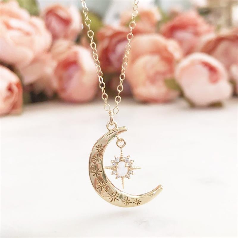 Lunar Radiance: Opal Star and Moon Necklace