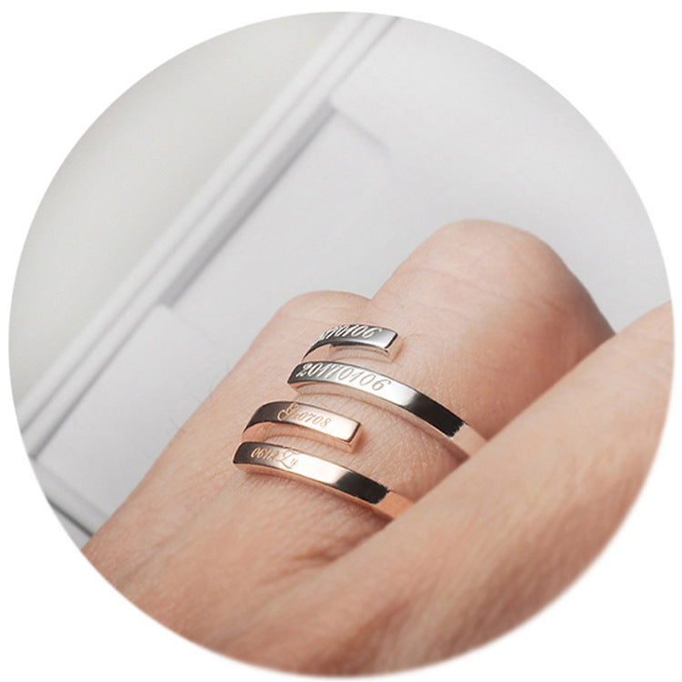 Doppelte Harmonie: Minimalistischer Ring mit doppeltem Namen und Gravur, S925-Sterlingsilber