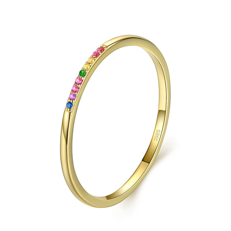 Ethereal Radiance: Delicate Minimalist Design Sterling Silver Ring with Rainbow Stone