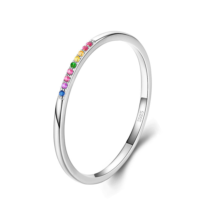 Ethereal Radiance: Delicate Minimalist Design Sterling Silver Ring with Rainbow Stone