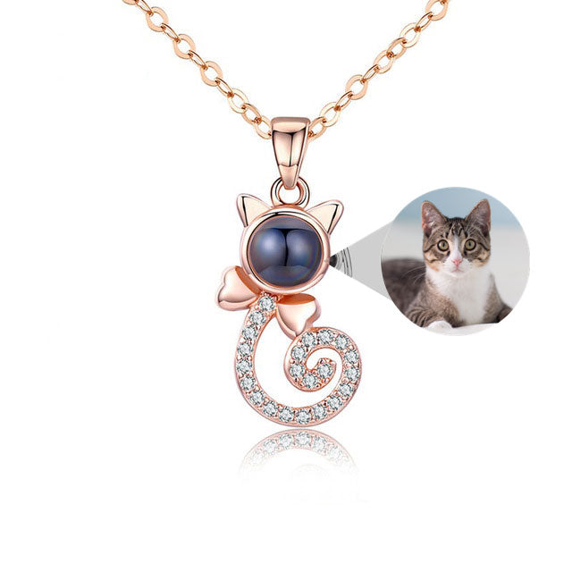 S925 Sterling Silver Cat Silhouette Necklace: Bespoke Colorful Photo Projection - An Intimate Personalized Keepsake