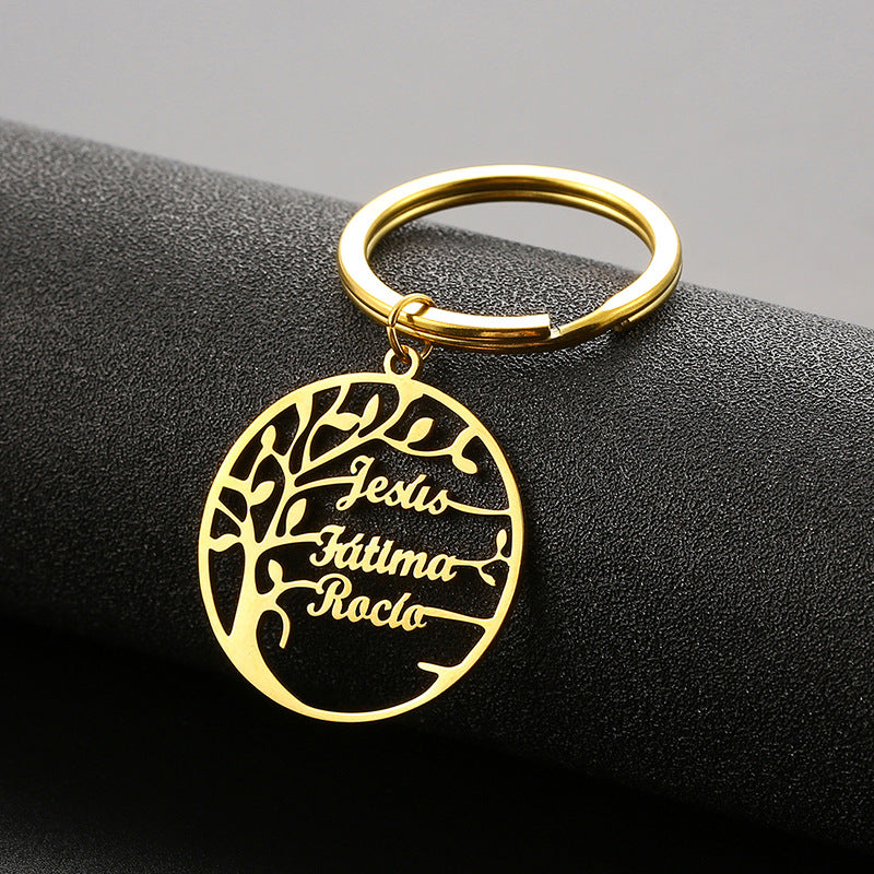 Eternal Roots: Personalized Tree of Life Stainless Steel Keychain