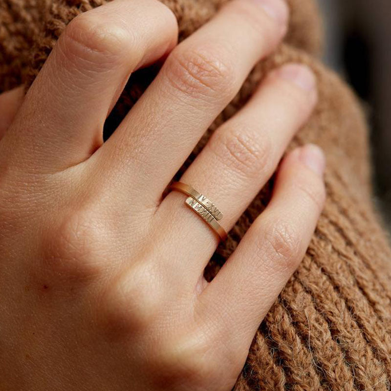 Elegant Duo: Minimalist 18k Gold-Plated Double Name Ring