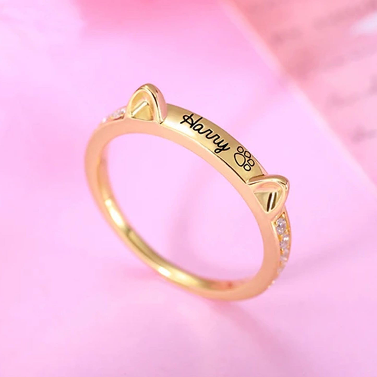 Feline Grace: Custom Cat Ears or Dog bone Name Ring