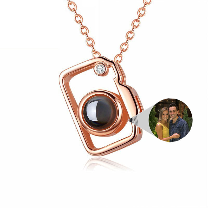 Captured Moment: Silver Luminary Camera Pendant with Personalized Photo Projection