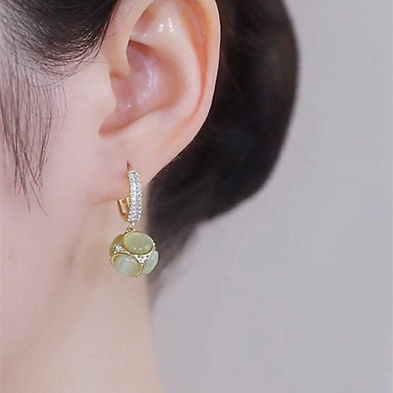 Elegant Opulence: Gold Opal Ball Earrings for Women