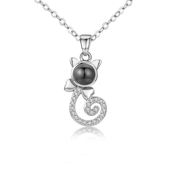 S925 sterling zilveren ketting met kattensilhouet: op maat gemaakte kleurrijke fotoprojectie - een intiem gepersonaliseerd aandenken