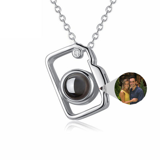 Captured Moment: Silver Luminary Camera Pendant with Personalized Photo Projection