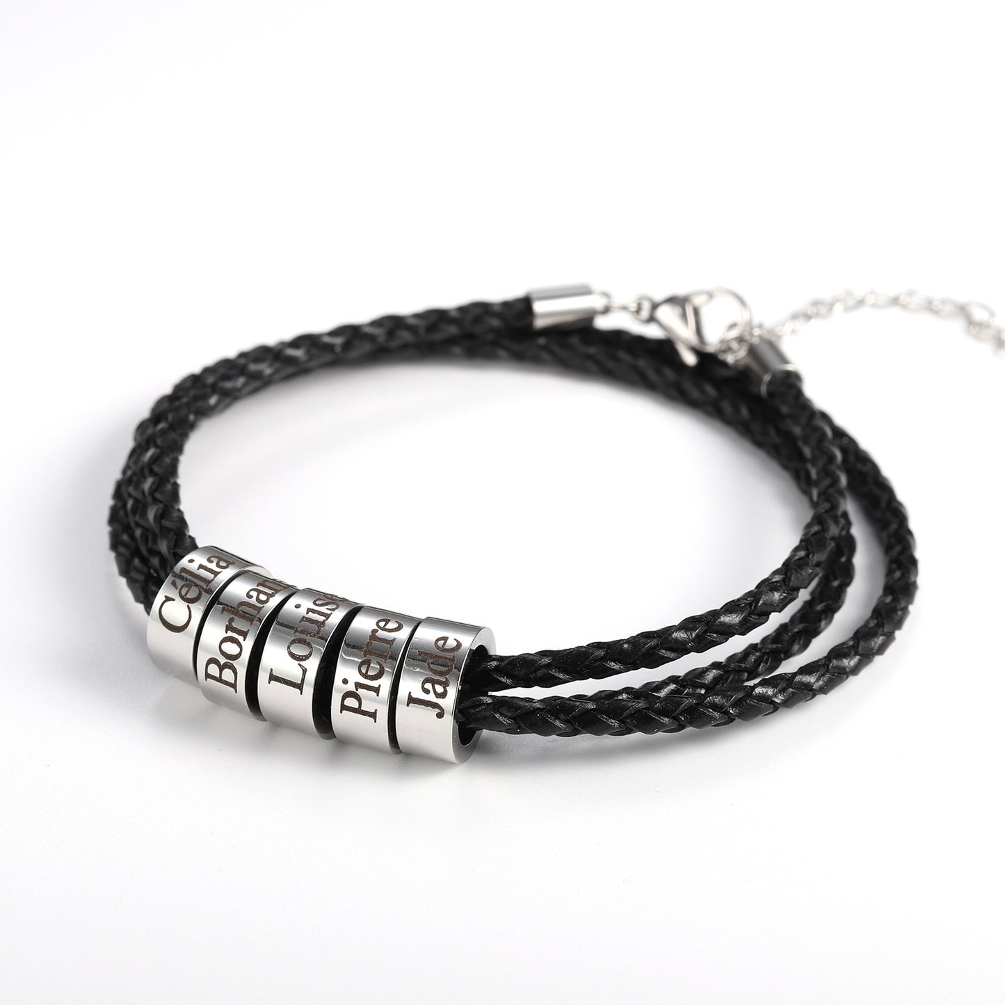 Timeless Thread: Braided Leather Bracelet with Personalized Names