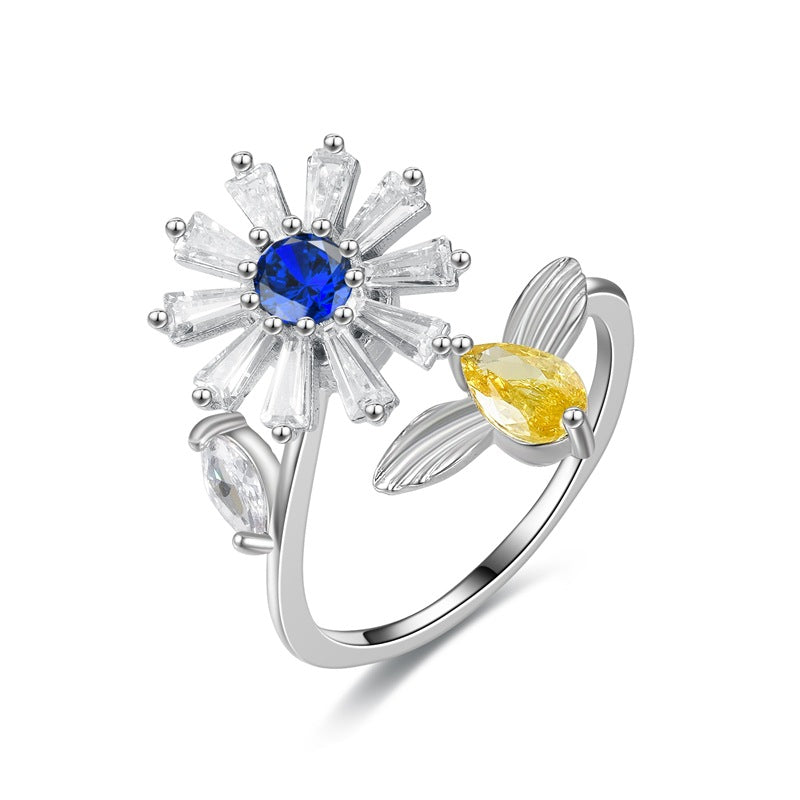 Elegant Spin: Floral & Eye Design Anxiety Relief Ring for Women