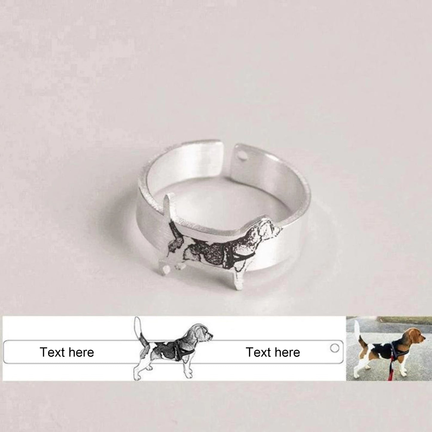 Classic Memory: Black & White Custom Pet Portrait Ring in Stainless Steel