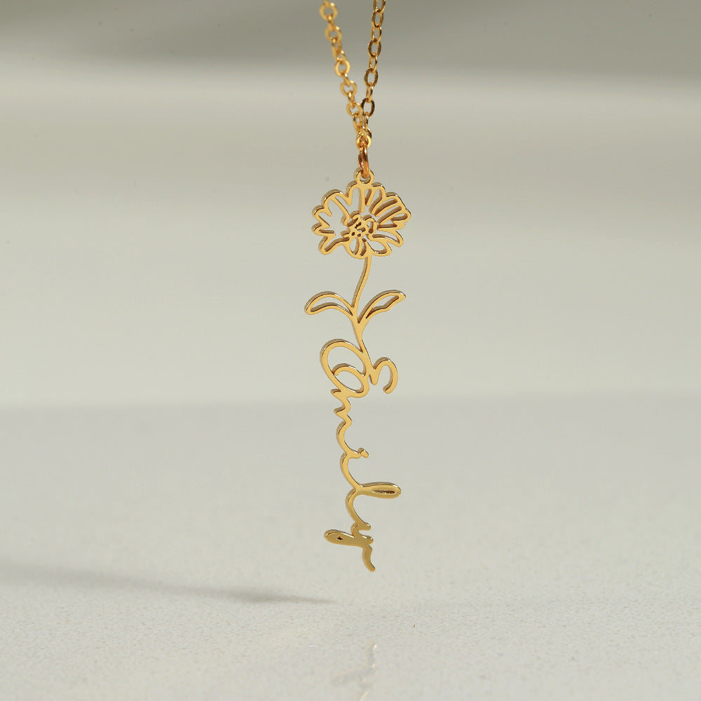 Flower Necklace: Sterling Silver S925 Fashion Flower Custom Name, Celebrate Your Special Month in Style