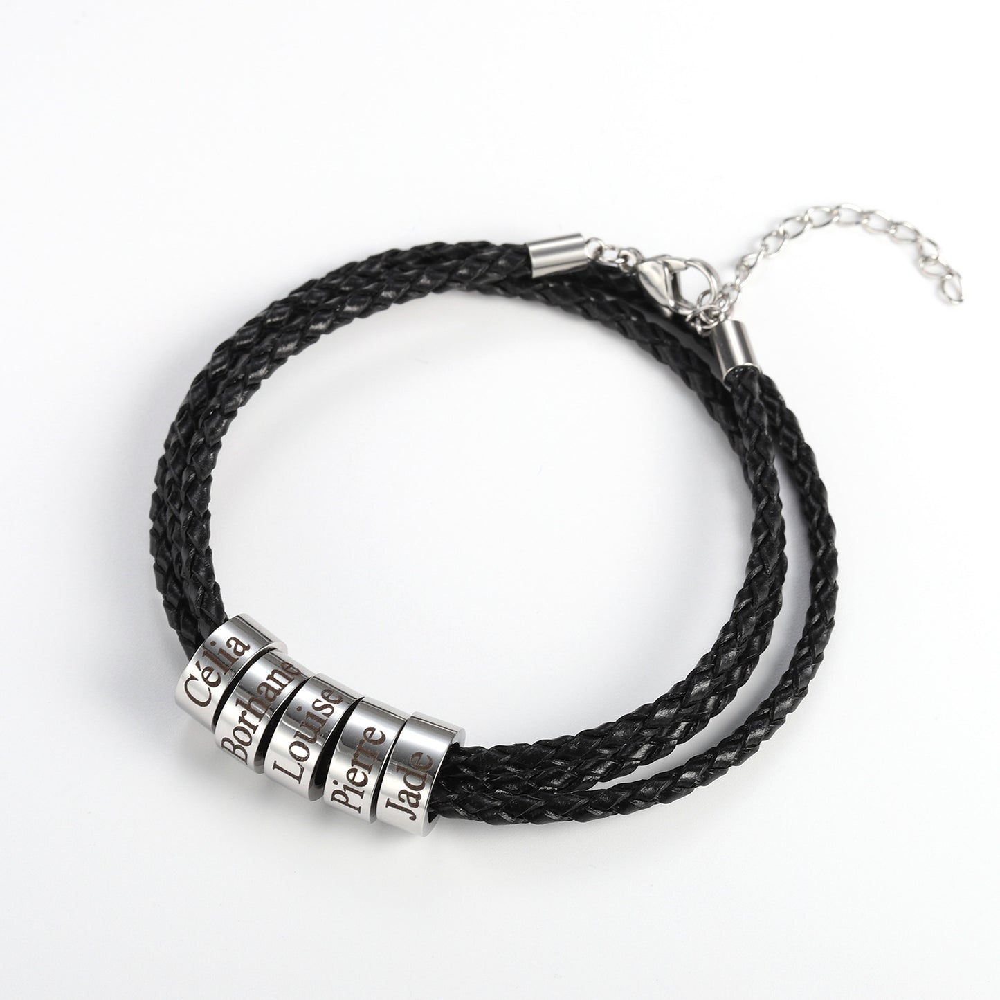 Timeless Thread: Braided Leather Bracelet with Personalized Names