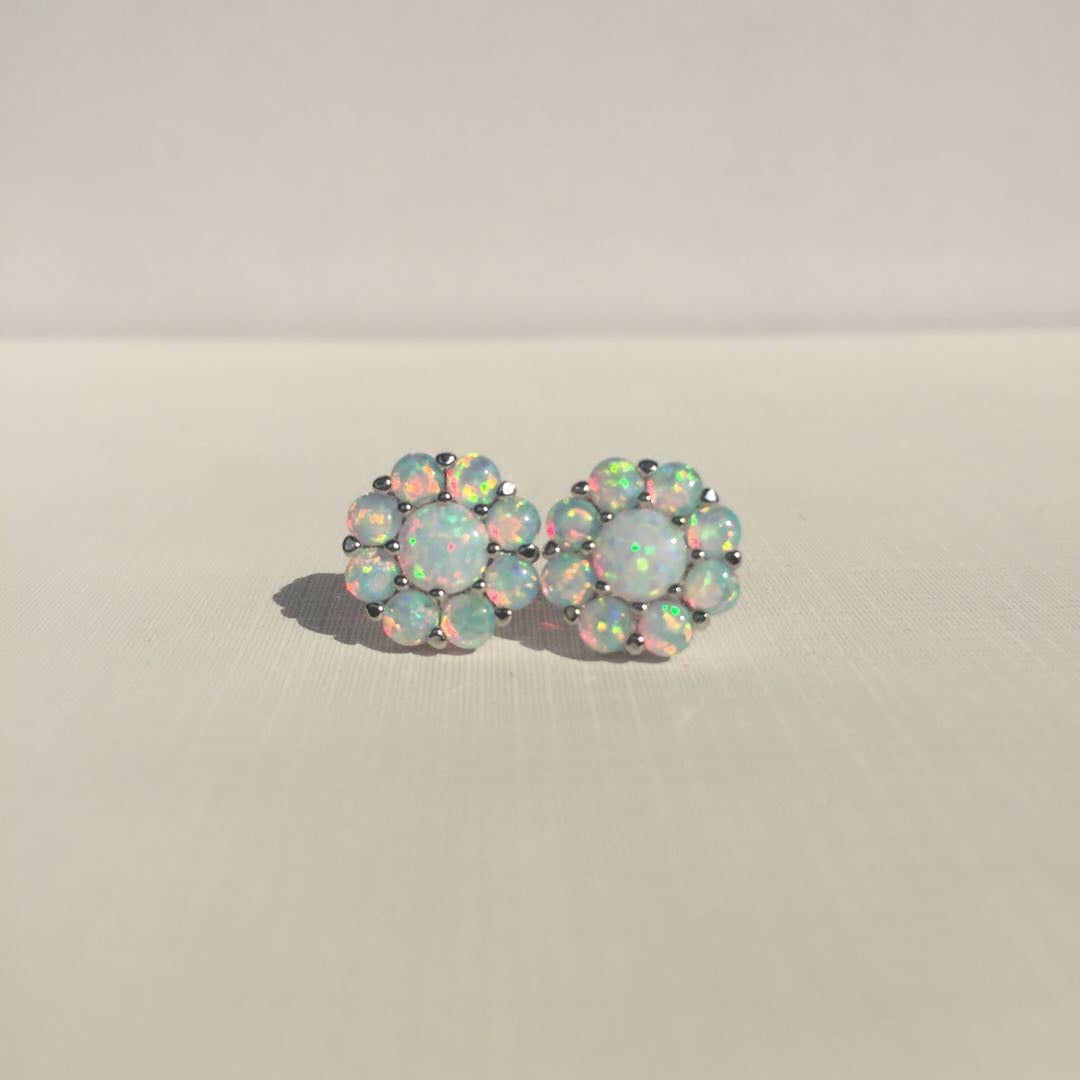 Elegant Blossom: S925 Sterling Silver Opal Floral Earrings