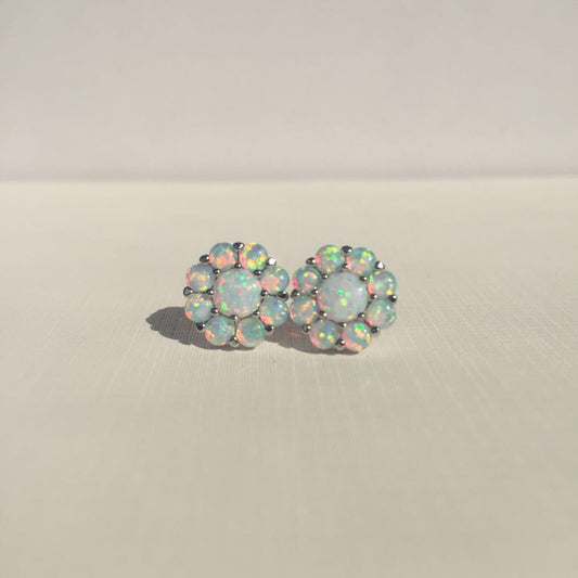 Elegant Blossom: S925 Sterling Silver Opal Floral Earrings