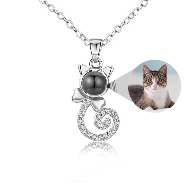 S925 Sterling Silver Cat Silhouette Necklace: Bespoke Colorful Photo Projection - An Intimate Personalized Keepsake