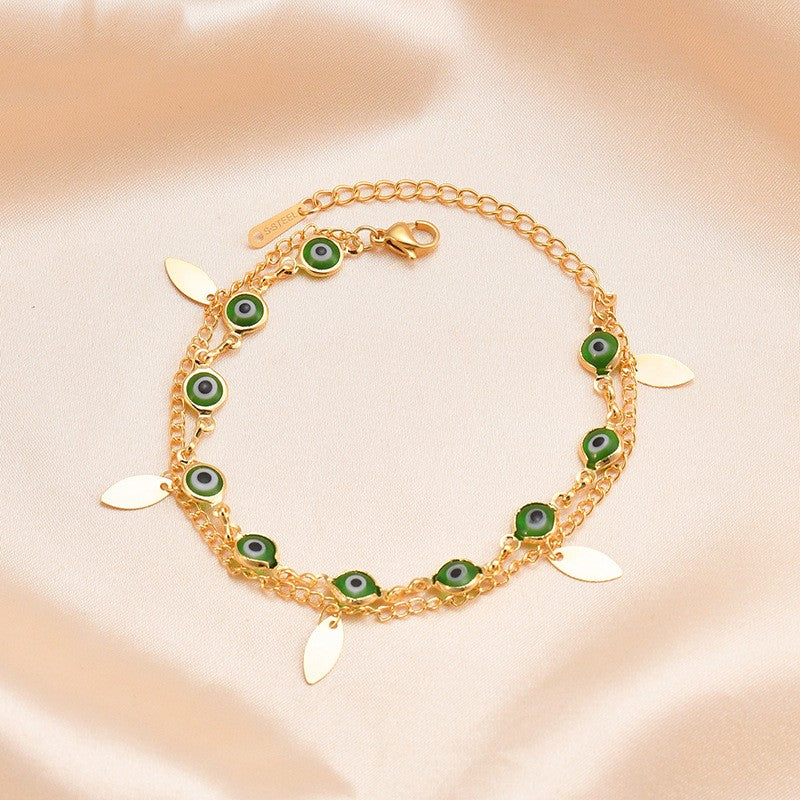 Radiant Elegance: 14K Gold-Plated Stainless Steel Twin Bracelet with Oval Accents