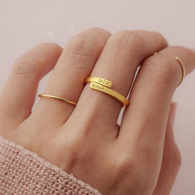 Elegant Duo: Minimalist 18k Gold-Plated Double Name Ring