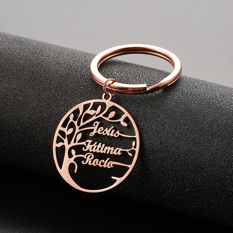 Eternal Roots: Personalized Tree of Life Stainless Steel Keychain