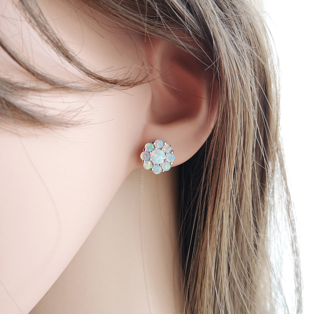 Elegant Blossom: S925 Sterling Silver Opal Floral Earrings