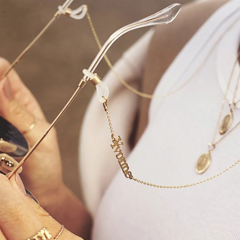 Refined Sight: Waterproof Titanium Steel Custom Name Glasses Chain