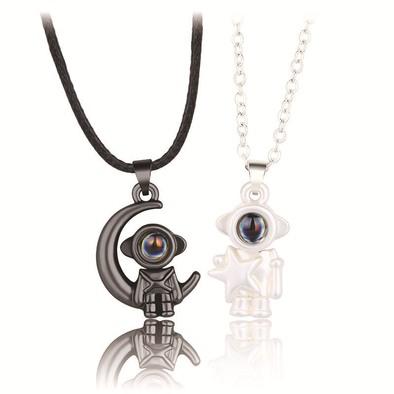 Set of 2 - Astronaut & Moon with 100-Language Starlight Elegance Necklace