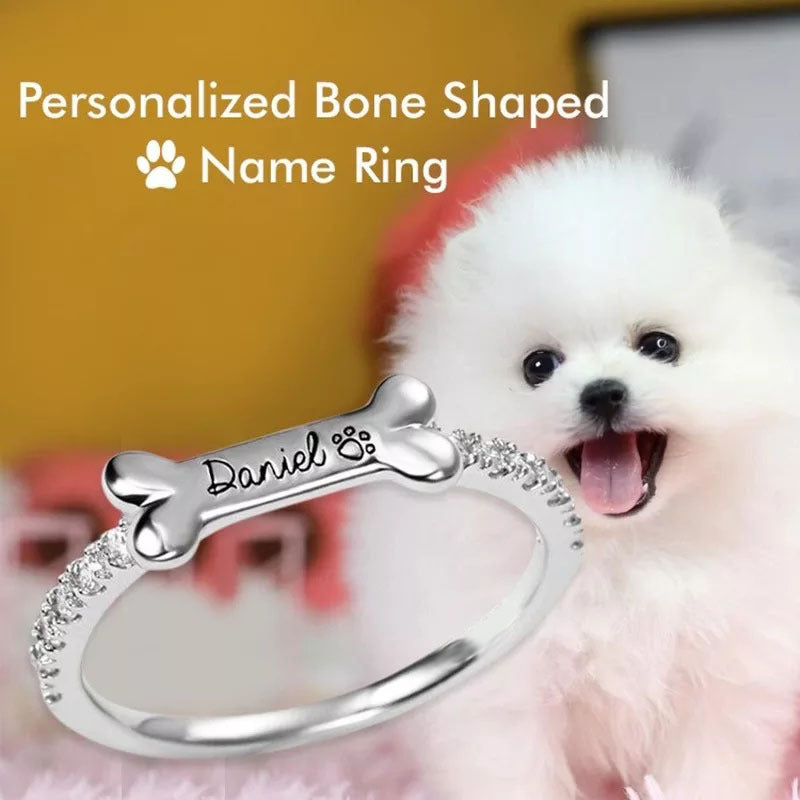 Feline Grace: Custom Cat Ears or Dog bone Name Ring