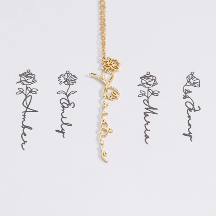 Flower Necklace: Sterling Silver S925 Fashion Flower Custom Name, Celebrate Your Special Month in Style