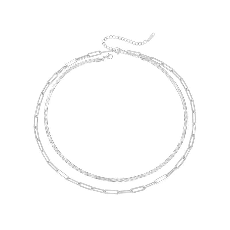 Strak duo: roestvrijstalen dubbellaagse ketting | Dubbele kettingketting | Duo-ketting