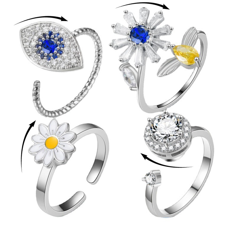 Elegant Spin: Floral & Eye Design Anxiety Relief Ring for Women