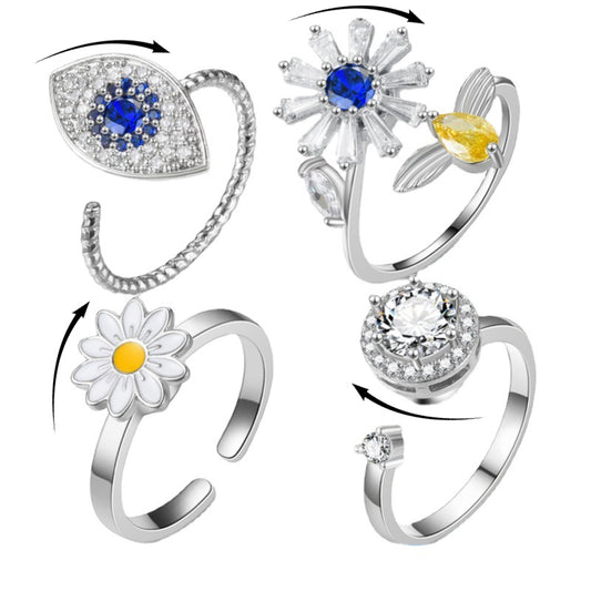 Elegant Spin: Floral & Eye Design Anxiety Relief Ring for Women