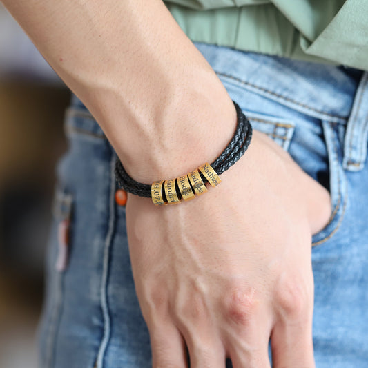 Timeless Thread: Braided Leather Bracelet with Personalized Names