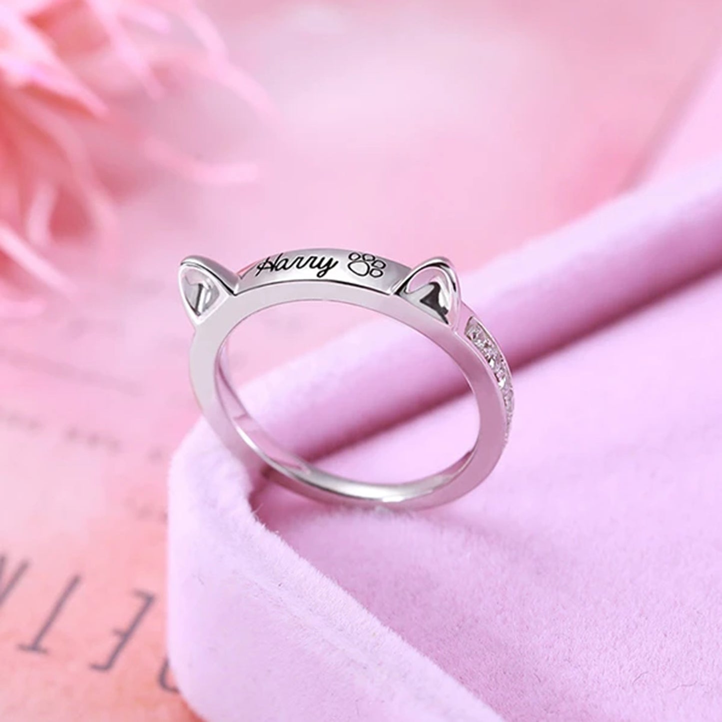 Feline Grace: Custom Cat Ears or Dog bone Name Ring