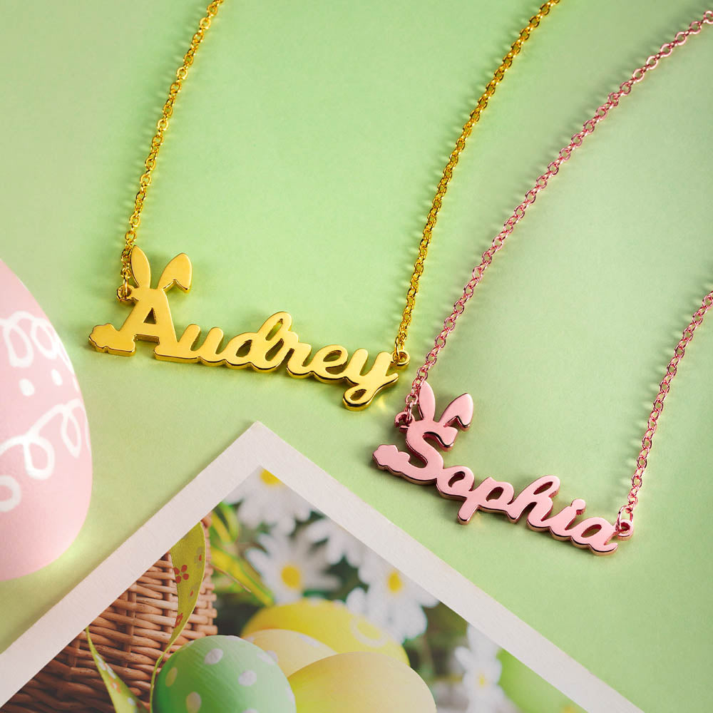 Personalized Easter Bunny Name Necklace in Stainless Steel | For children and Adults