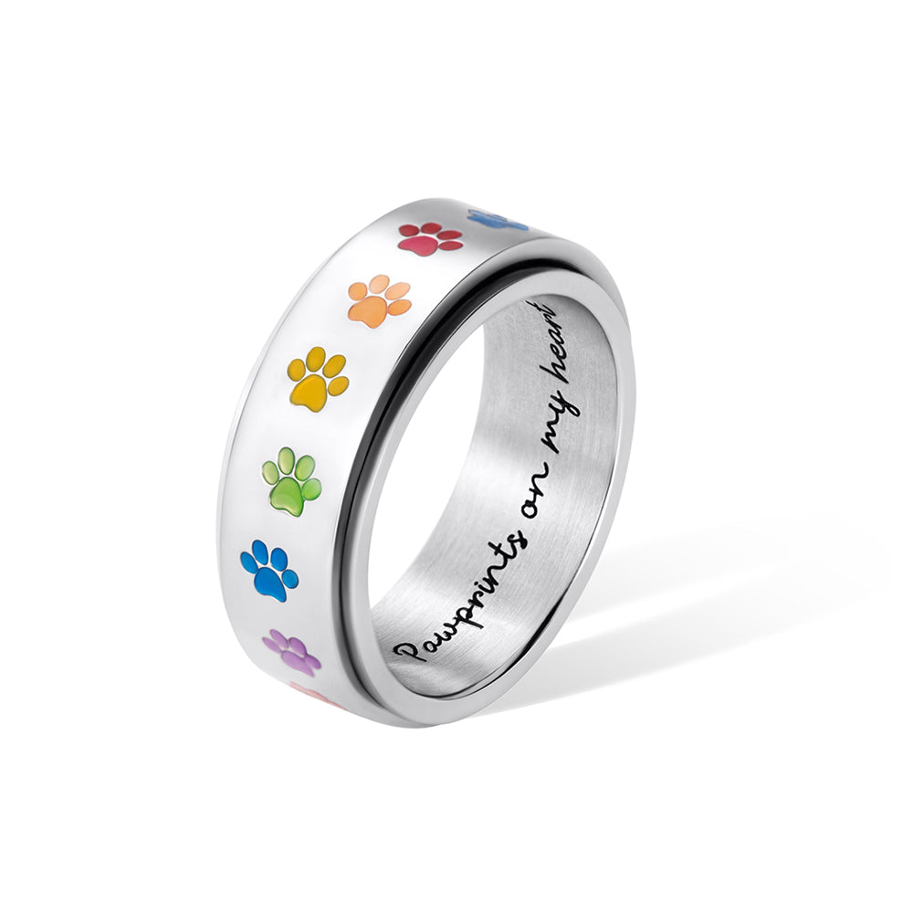 Personalized Rainbow Paw Print Spinner Ring for Stress Relief and Style