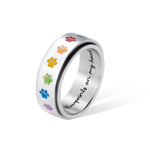 Personalized Rainbow Paw Print Spinner Ring for Stress Relief and Style