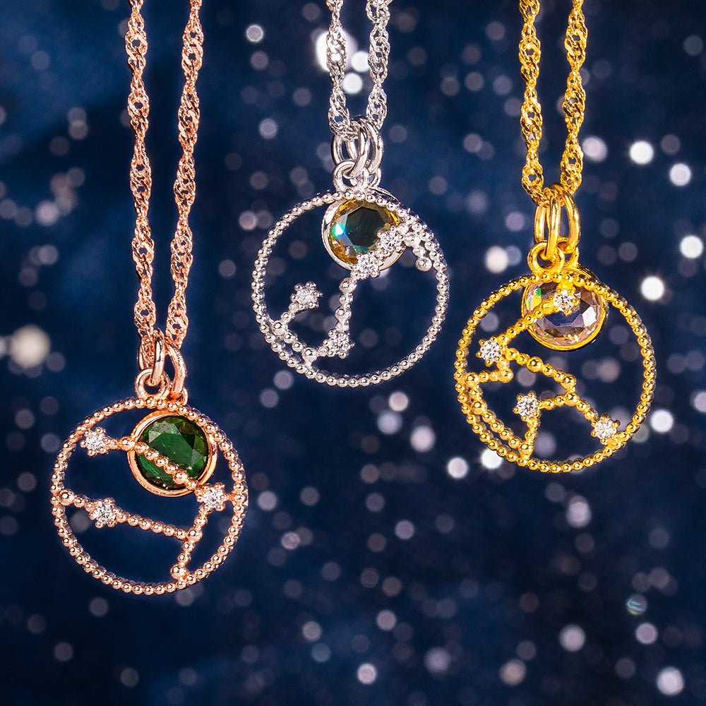 Celestial Signature: Personalized Zodiac Necklace with Birthstone- The Perfect Birthday Gift