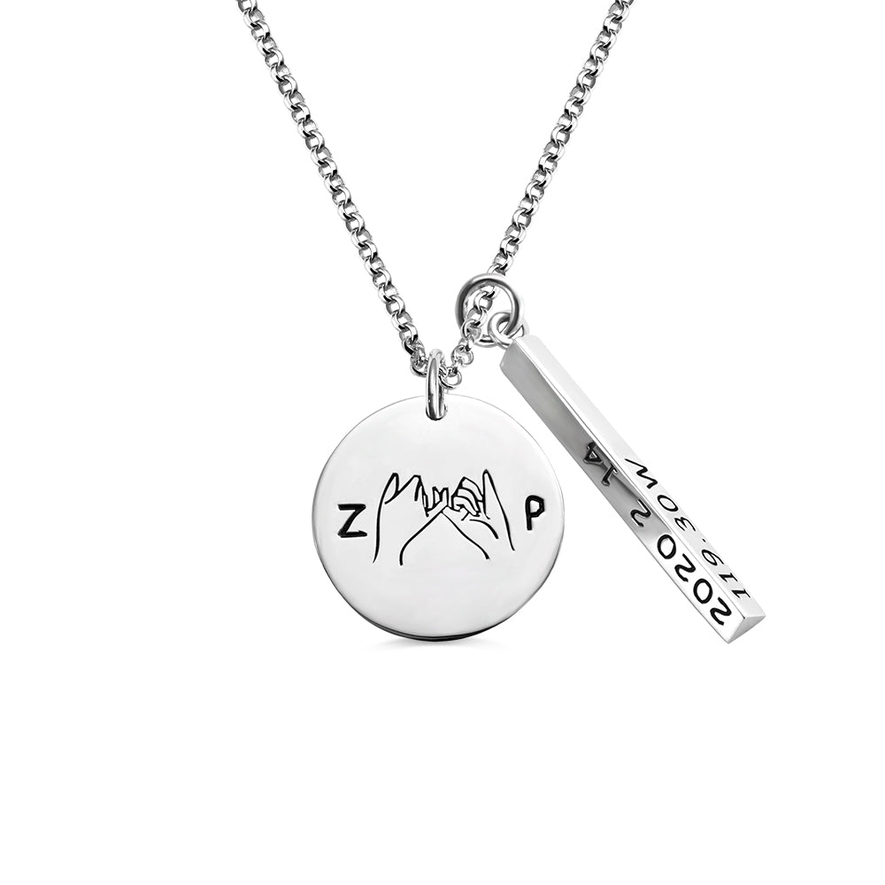 Two-in-One: Personalized Valentine's Promise and Best Friend Necklace, Stainless Steel, Waterproof, Customized Friendship gift