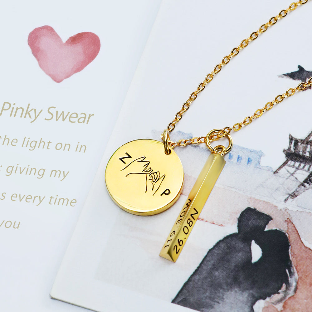 Two-in-One: Personalized Valentine's Promise and Best Friend Necklace, Stainless Steel, Waterproof, Customized Friendship gift