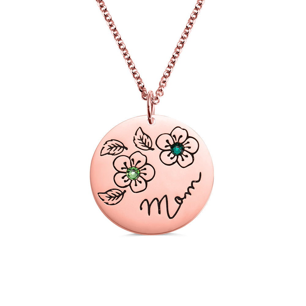 Blossoming Love: Custom Mother's Flower Birthstone Necklace in Sterling Silver 925