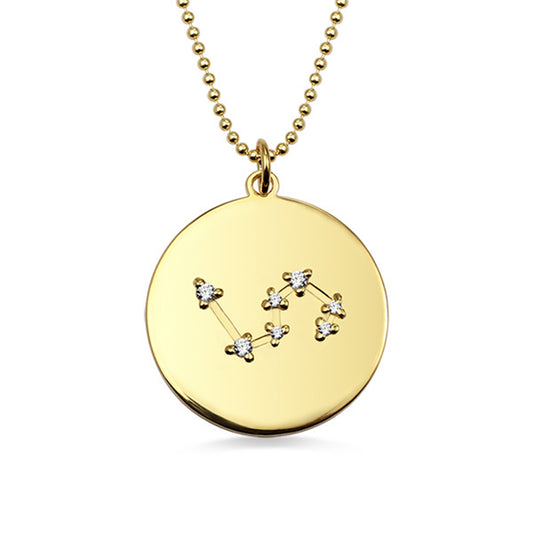 Celestial Essence: Gold Zodiac Disc Necklace | S925 Sterling Silver